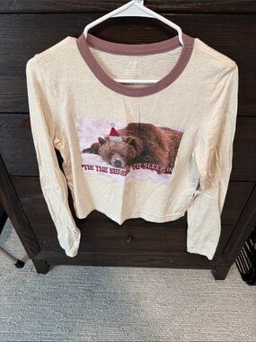 Cozy Bear Graphic Long-Sleeve Tee - Mauve Trim